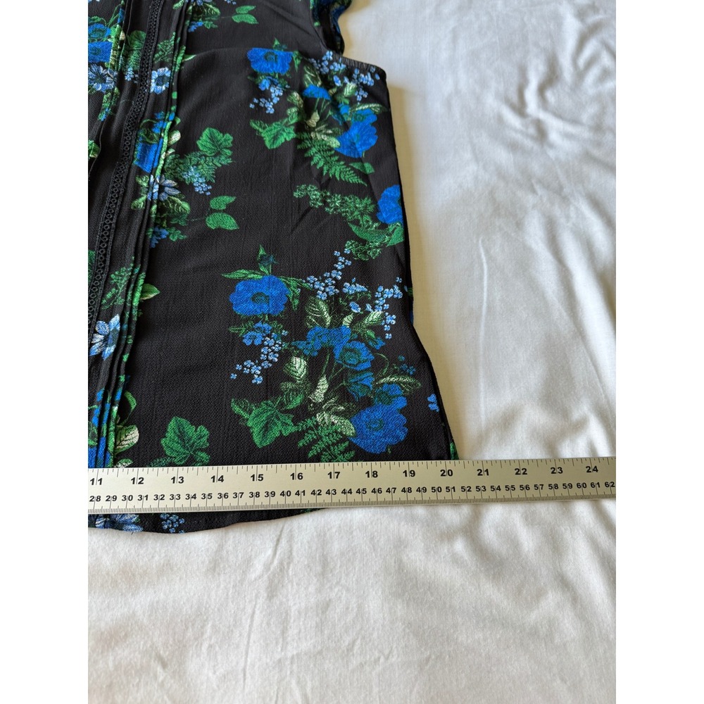 Mandee Floral Flutter Sleeve Pleated Front Blouse Black Blue S Cottagecore Boho - Picture 10 of 11